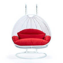 Load image into Gallery viewer, Chair Swings Red / No Patio Cover Double Hanging Swing Chair in White Wicker