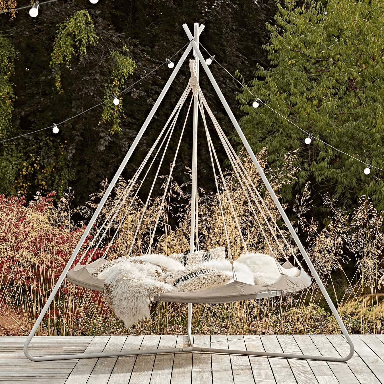 Classic Large Tiipii Bed Hanging Daybed In Taupe Nested Porch Swings