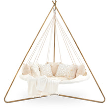 Load image into Gallery viewer, Hanging Bed Natural White Classic Medium TiiPii Bed Hanging Daybed with Deluxe Bronze Stand