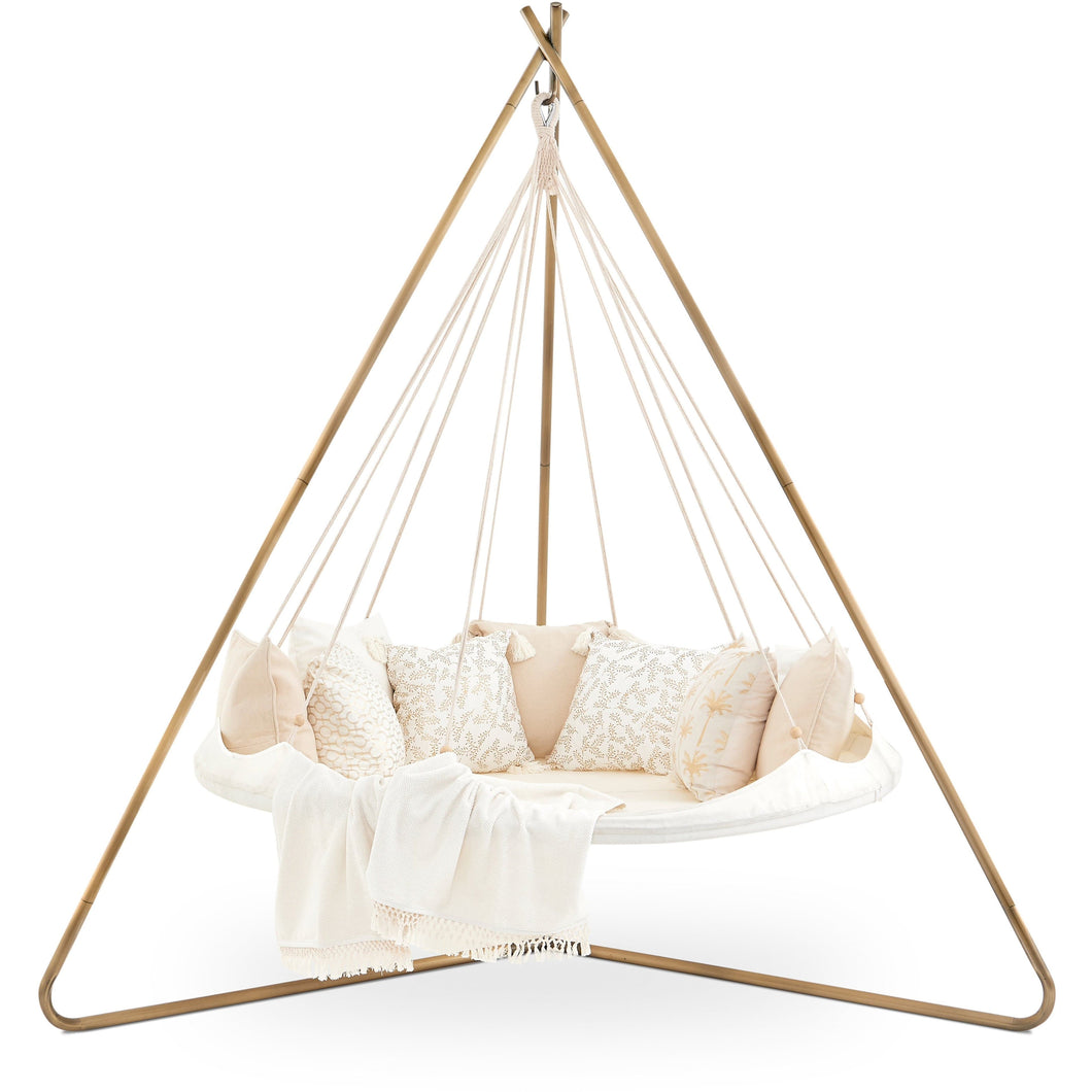 Hanging Bed Natural White Classic Medium TiiPii Bed Hanging Daybed with Deluxe Bronze Stand