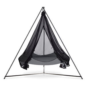 Porch Swings Black Hangout Pod Round Hammock Swing with Stand and Mosquito Net Set in Gray