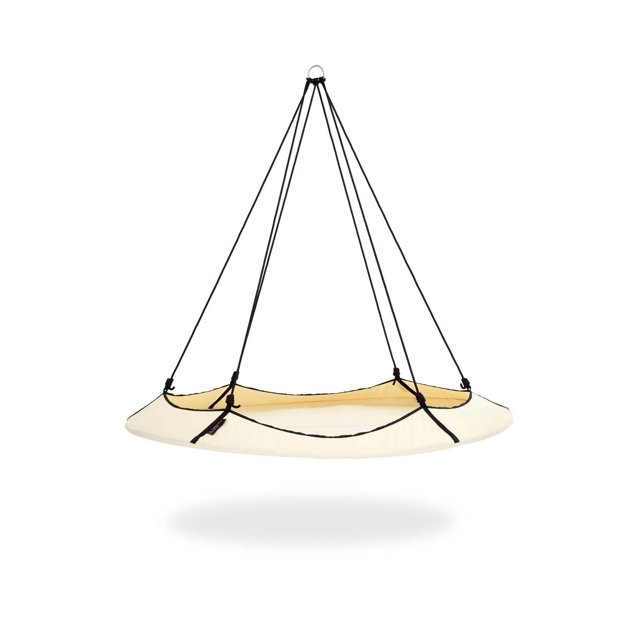 Hangout Pod Round Hammock Swing in Cream and Black Nested Porch