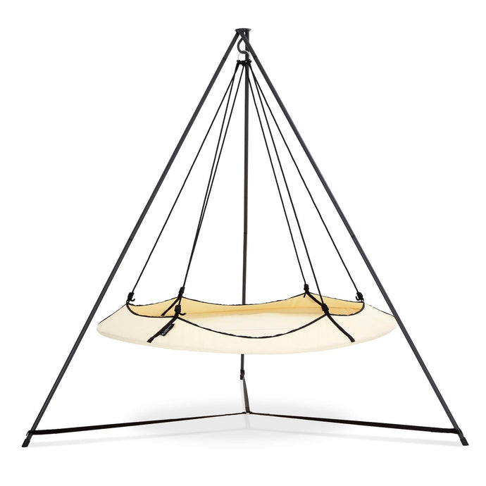 Porch Swings Hangout Pod Round Hammock Swing & Stand Set in Cream and Black