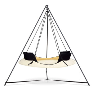 Porch Swings Hangout Pod Round Hammock Swing & Stand Set in Cream and Black