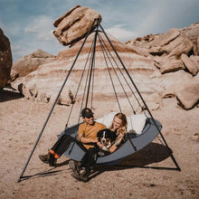 Load image into Gallery viewer, Porch Swings Hangout Pod Round Hammock Swing &amp; Stand Set in Gray