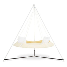 Load image into Gallery viewer, Porch Swings Hangout Pod Round Hammock Swing &amp; White Stand Set in Cream
