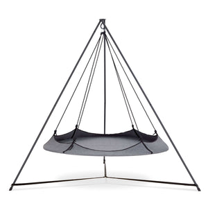 Porch Swings Hangout Pod Round Hammock Swing with Stand and Black Pod Cover Set in Gray