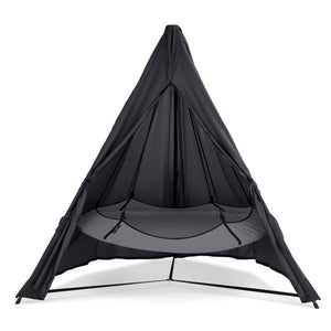Porch Swings Hangout Pod Round Hammock Swing with Stand and Black Stand Cover Set in Gray