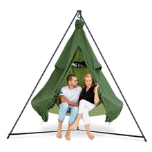 Load image into Gallery viewer, Porch Swings Hangout Pod Round Hammock Swing with Stand and Green Pod Cover Set in Sage