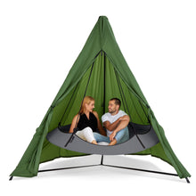 Load image into Gallery viewer, Porch Swings Hangout Pod Round Hammock Swing with Stand and Green Stand Cover Set in Gray