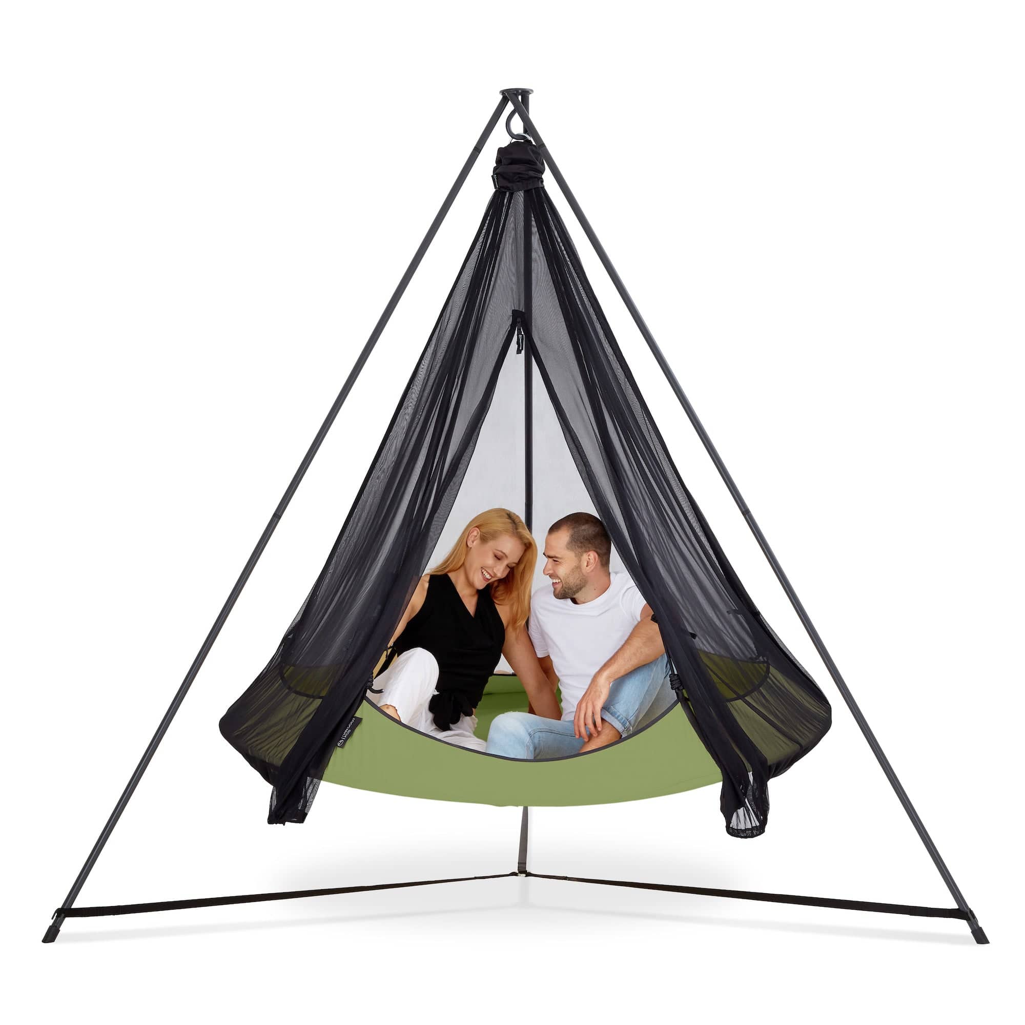 Hangout Pod Round Hammock Swing with Stand and Mosquito Net Set in Sage